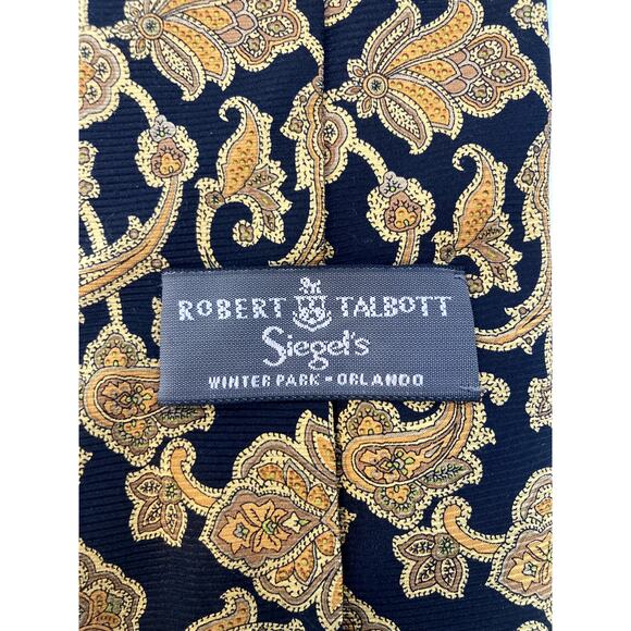 Vintage Robert Talbott Necktie Paisley 100% Silk Hand Sewn Black Gold Orange - Picture 2 of 7